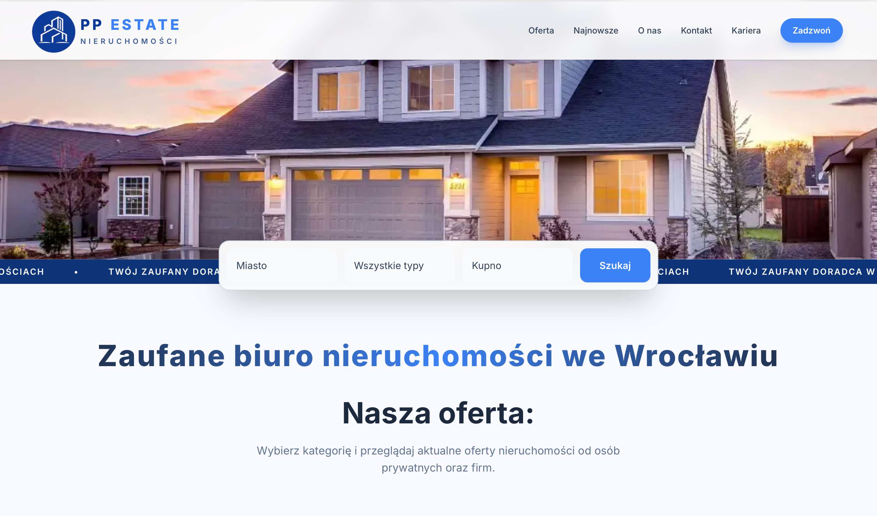 Strona internetowa dla PP Estate
